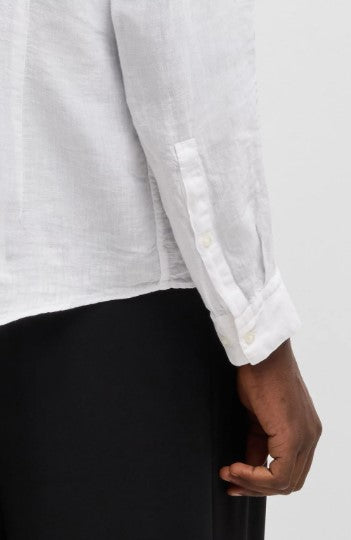 Hugo Elvory Slim-fit linen shirt with stand collar - White