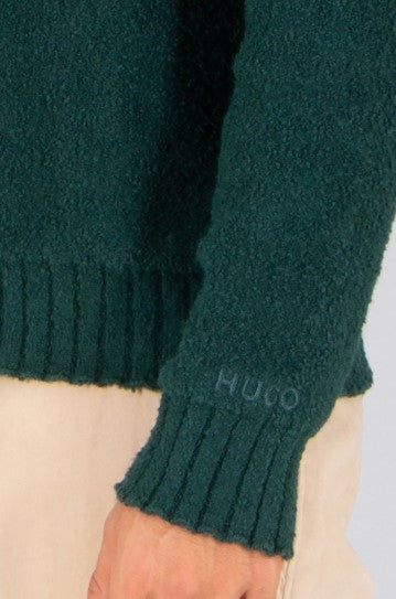 Hugo San Christopher Slub Crew Neck Sweater - Green