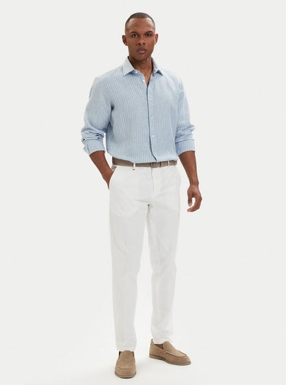 Hugo Valerio Striped Linen Shirt - Light Blue
