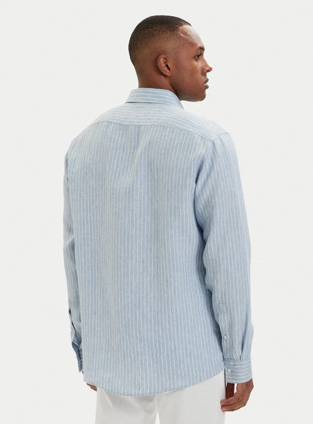 Hugo Valerio Striped Linen Shirt - Light Blue