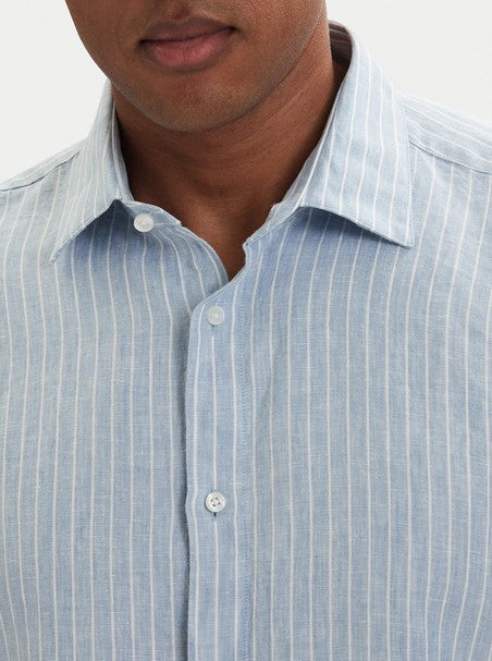 Hugo Valerio Striped Linen Shirt - Light Blue