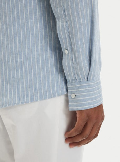 Hugo Valerio Striped Linen Shirt - Light Blue