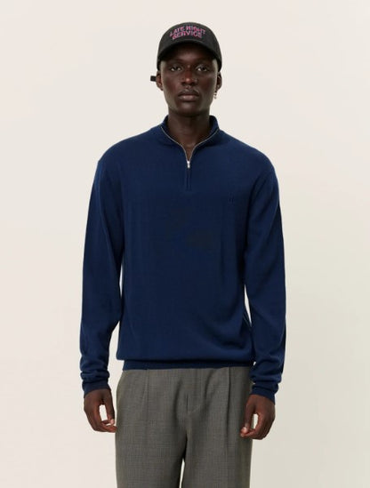 Les Deux Greyson Half-Zip Merino Knit - Dark Navy