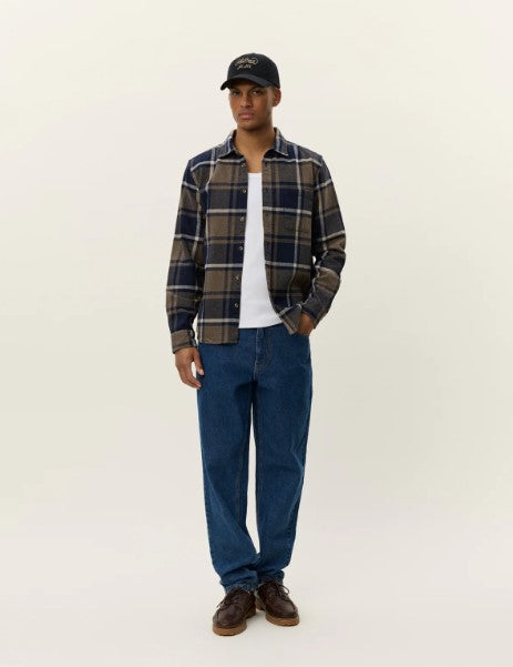 Les Deux Jeremy Check Flannel Shirt in Dark Navy