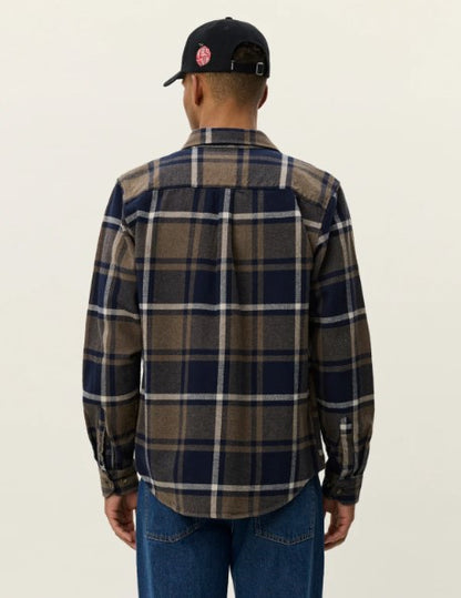 Les Deux Jeremy Check Flannel Shirt in Dark Navy