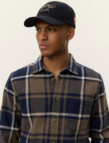 Les Deux Jeremy Check Flannel Shirt in Dark Navy
