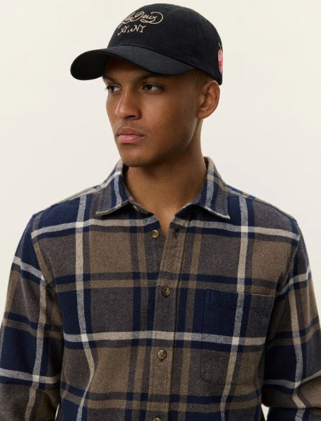 Les Deux Jeremy Check Flannel Shirt in Dark Navy