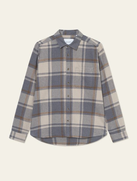 Les Deux Jeremy Check Flannel Shirt in Melange Grey