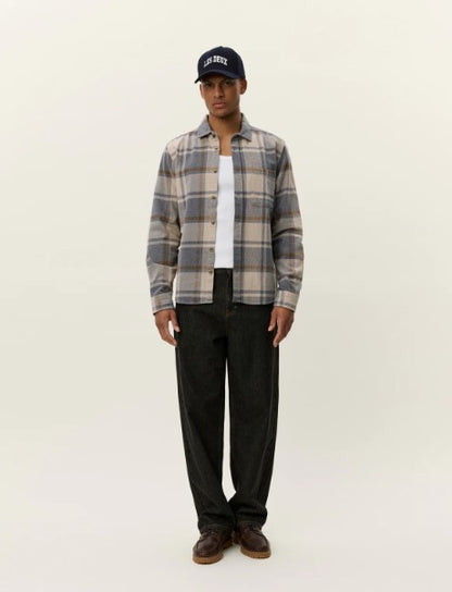 Les Deux Jeremy Check Flannel Shirt in Melange Grey