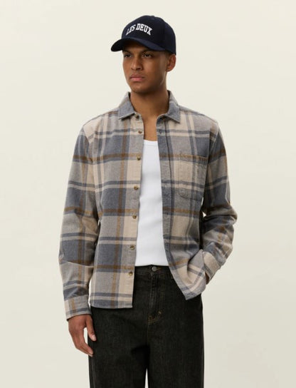 Les Deux Jeremy Check Flannel Shirt in Melange Grey