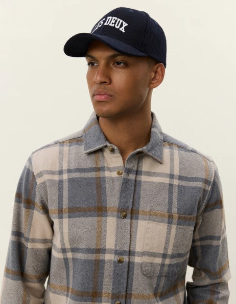 Les Deux Jeremy Check Flannel Shirt in Melange Grey