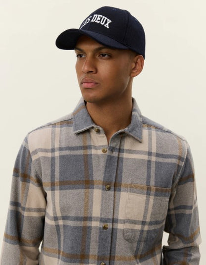 Les Deux Jeremy Check Flannel Shirt in Melange Grey