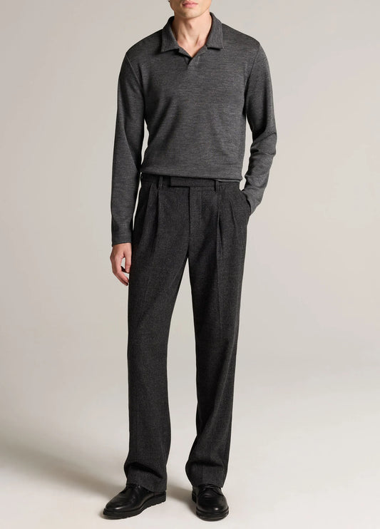 Vince Wool Interlock Johnny-Collar Polo Sweater - Medium Grey