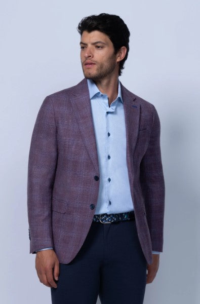 7 Downie St. Amalfi Mauve Wool Silk Linen Check Blazer