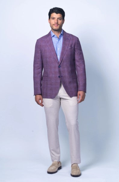 7 Downie St. Amalfi Mauve Wool Silk Linen Check Blazer