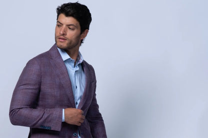 7 Downie St. Amalfi Mauve Wool Silk Linen Check Blazer