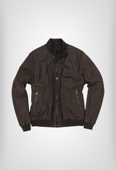 Fradi Dexter Leather Bomber Jacket in Dark Brown