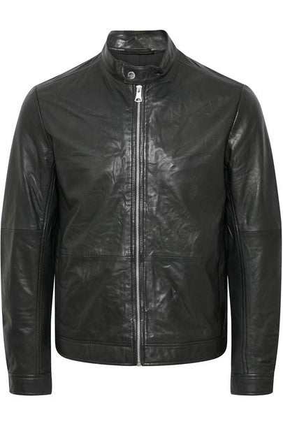 Matinique MAadron black slim fit leather jacket made of 100% lamb leather with polyester-viscose lining