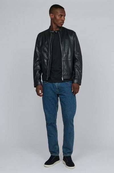 Matinique MAadron slim fit black leather jacket made from 100% lamb leather with polyester and viscose lining