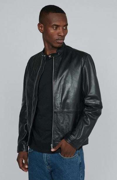 Black Matinique MAadron slim fit leather jacket made of 100% lamb leather with polyester and viscose lining