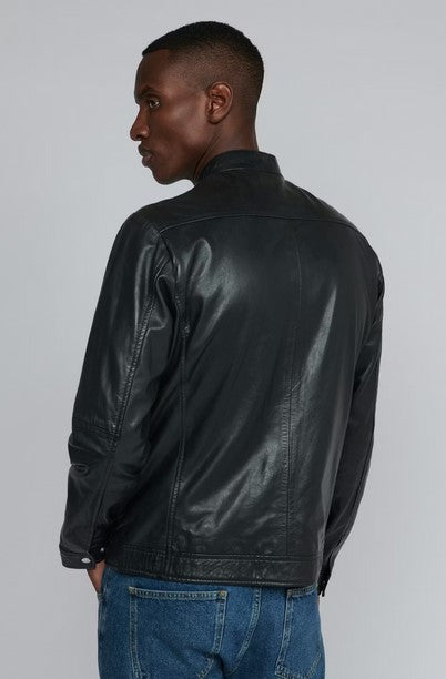 Matinique MAadron slim fit black leather jacket made of 100% lamb leather with polyester and viscose lining