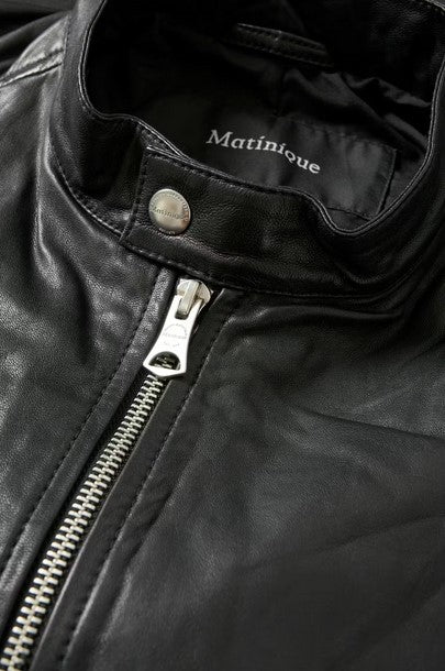 Matinique MAadron slim fit black leather jacket made of 100% lamb leather with polyester-viscose lining