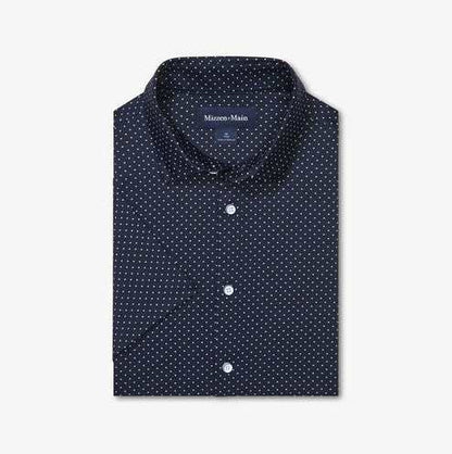 Mizzen & Main Halyard Short Sleeve navy dot print lightweight knit shirt with collar