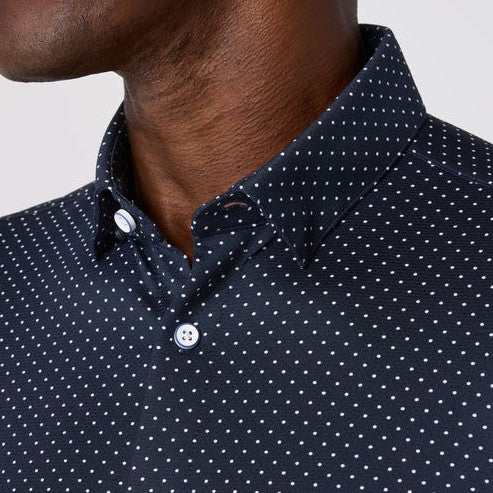 Mizzen & Main Halyard Short Sleeve navy dot print lightweight knit shirt with collar
