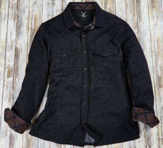 Nicoby Stretch Flannel Knit Over Shirt - Black