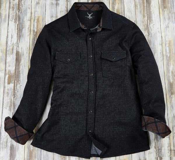 Nicoby Stretch Flannel Knit Over Shirt - Black