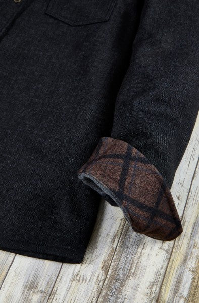 Nicoby Stretch Flannel Knit Over Shirt - Black