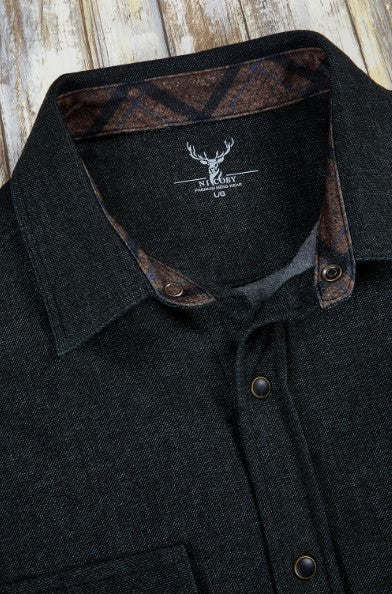 Nicoby Stretch Flannel Knit Over Shirt - Black