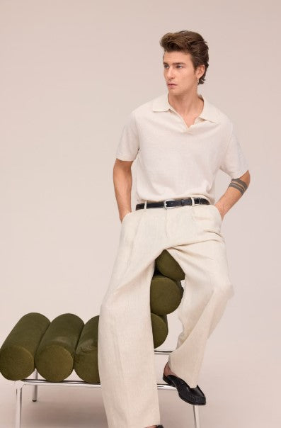 NN07 Ryan Knitted linen blend polo - Oat