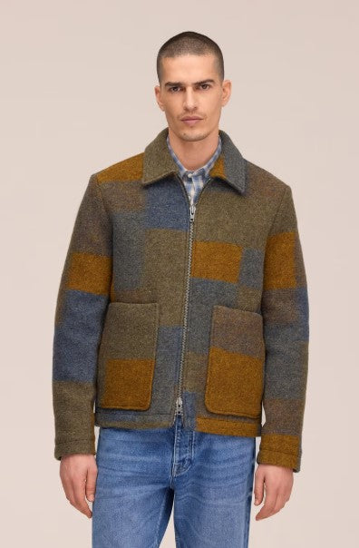 NN07 Gael Two-Way Zipper Wool Jacket - Brown Check