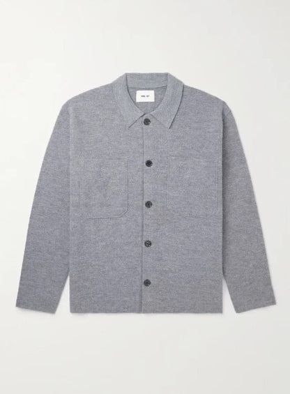 NN07 Jonas Boiled Merino Wool overshirt - Dark Grey Melange