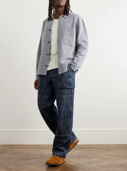 NN07 Jonas Boiled Merino Wool overshirt - Dark Grey Melange