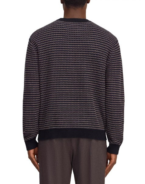NN07 Russell Textured Stripe Knit Crewneck Sweater - Navy
