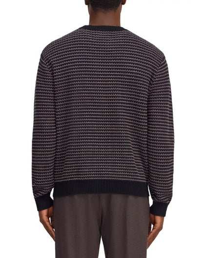 NN07 Russell Textured Stripe Knit Crewneck Sweater - Navy