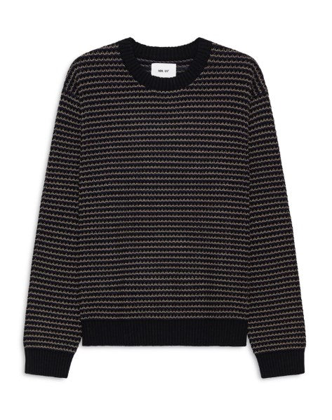 NN07 Russell Textured Stripe Knit Crewneck Sweater - Navy