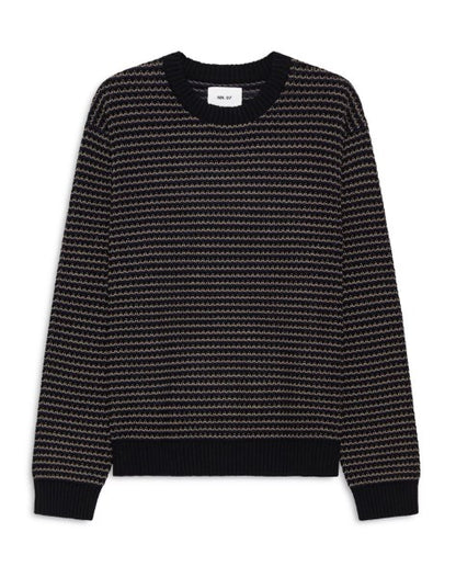 NN07 Russell Textured Stripe Knit Crewneck Sweater - Navy