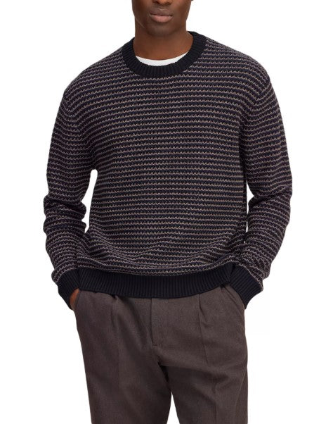 NN07 Russell Textured Stripe Knit Crewneck Sweater - Navy