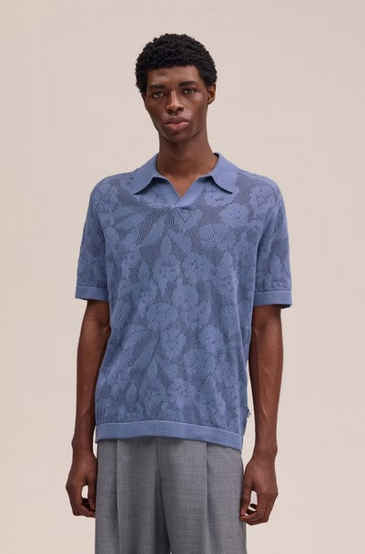 NN07 Ryan Flower Organic cotton polo - Stone Blue