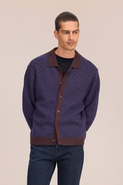 NN07 Thor Textured Stitch Cardigan - Deep Truffle