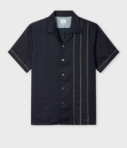 Paul Smith Casual-Fit Piece-Dyed Navy Shirt with Embroidery