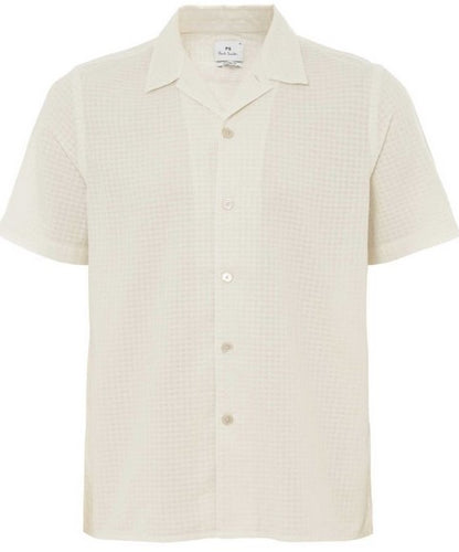 Paul Smith Short Sleeve Textured Camp Collar Shirt - Cream