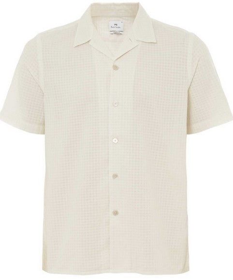 Paul Smith Short Sleeve Textured Camp Collar Shirt - Cream