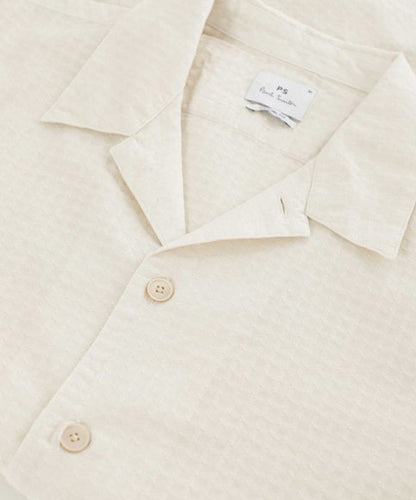 Paul Smith Short Sleeve Textured Camp Collar Shirt - Cream
