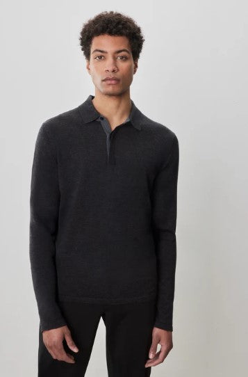 Robert Barakett Thomas Long Sleeve Sweater Polo - Charcoal