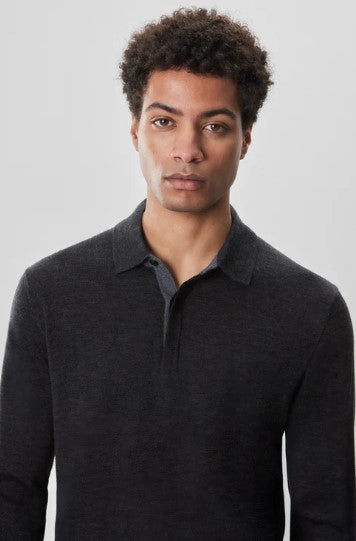 Robert Barakett Thomas Long Sleeve Sweater Polo - Charcoal