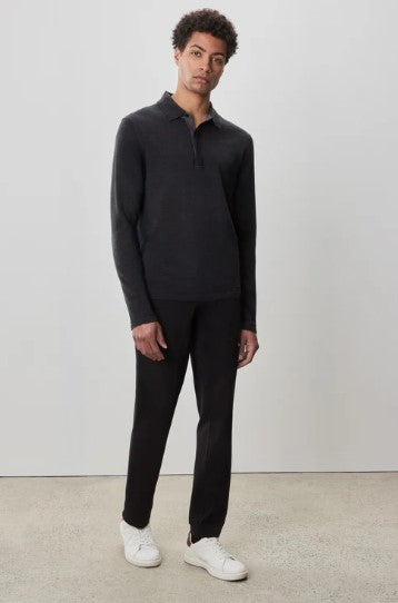 Robert Barakett Thomas Long Sleeve Sweater Polo - Charcoal